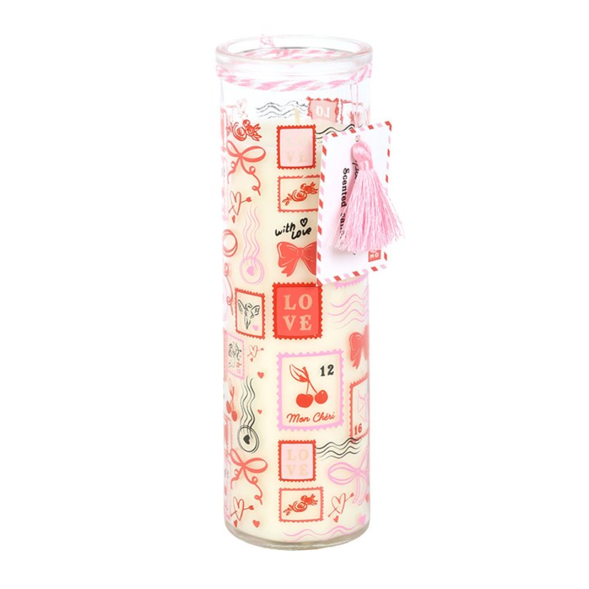 Valentine Postage Stamp Print Sparkling Rose Tube Candle