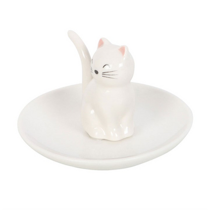 Sitting White Cat Face Trinket Dish