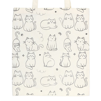 White Cat Print Polycotton Tote Bag