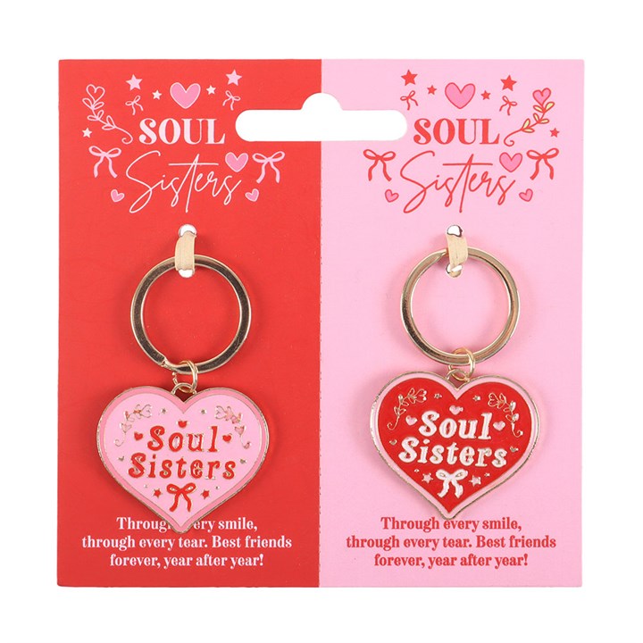 Pair of Soul Sisters Love Heart Keyrings