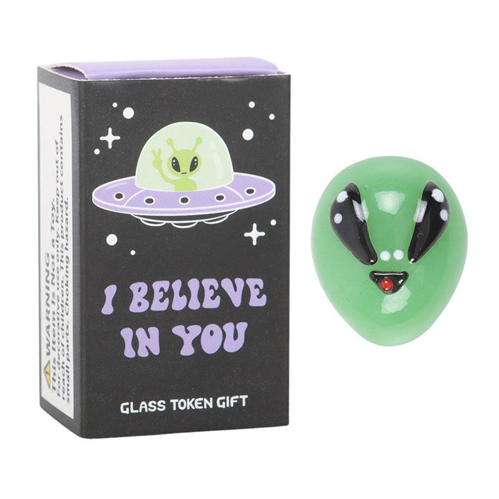 Set of 24 Glass Alien Token Gifts in Display